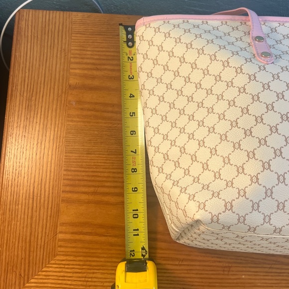 Large Houndstooth Tote w/ Pink Straps & matching cosmetic bag, Faux Leather NWOT - Picture 9 of 16